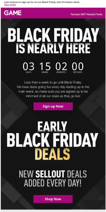 An example of an early Black Friday promotion taken from game.co.uk