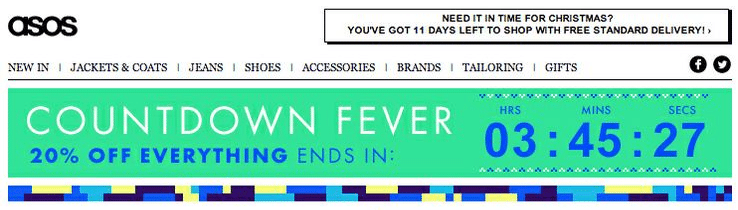 An example of a highly prominent countdown timer from asos.com